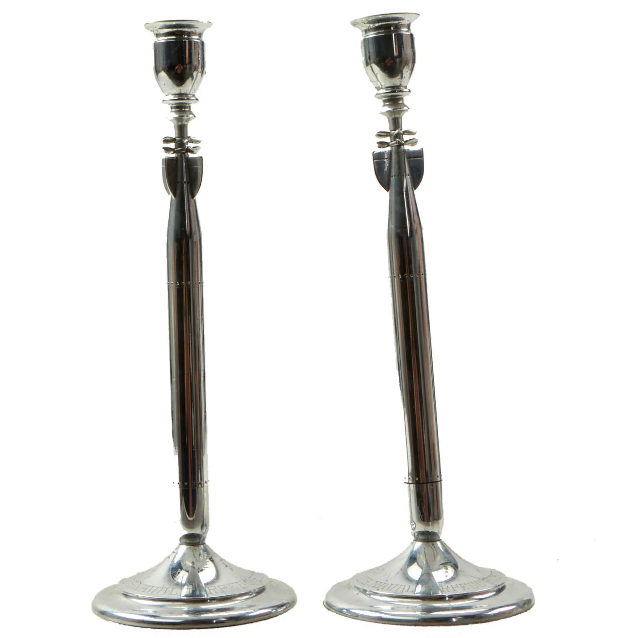 Original U.S. WWII United States Naval Torpedo Station Pair of Commemorative Candlesticks - 2 Items