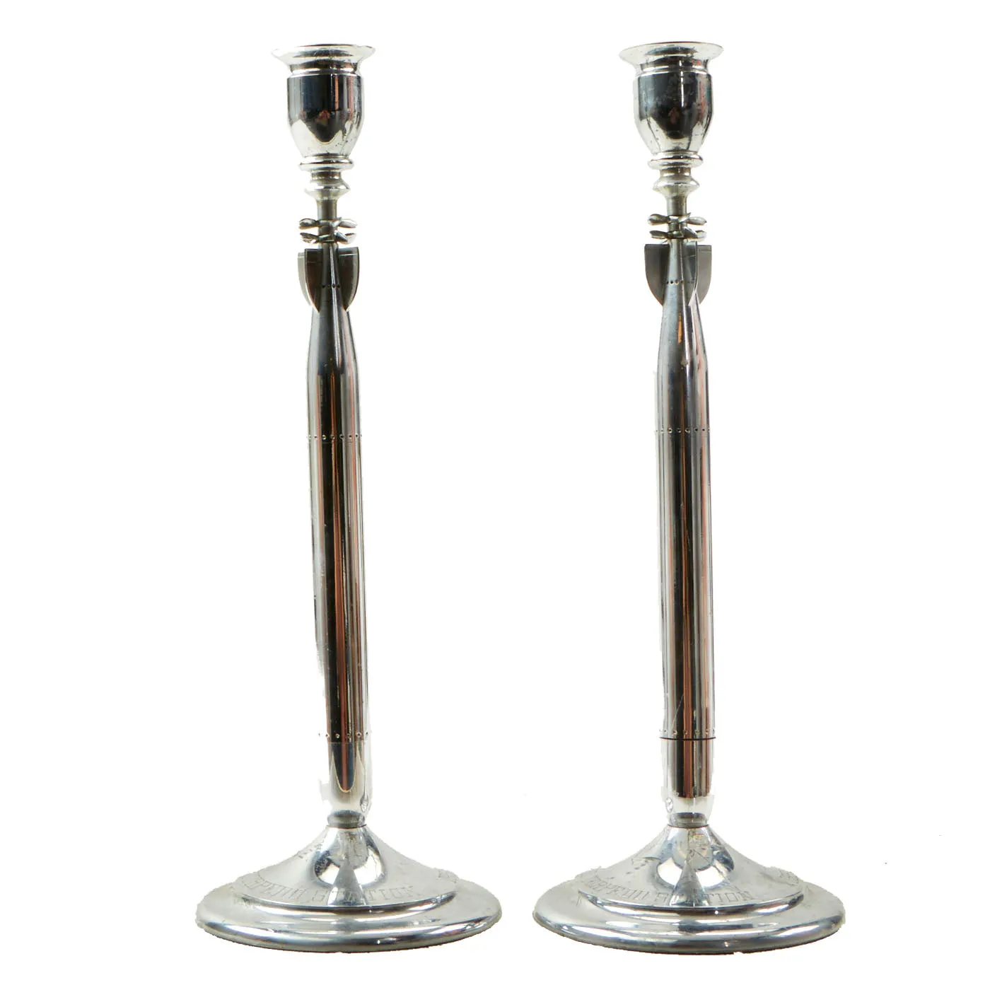 Original U.S. WWII United States Naval Torpedo Station Pair of Commemorative Candlesticks - 2 Items