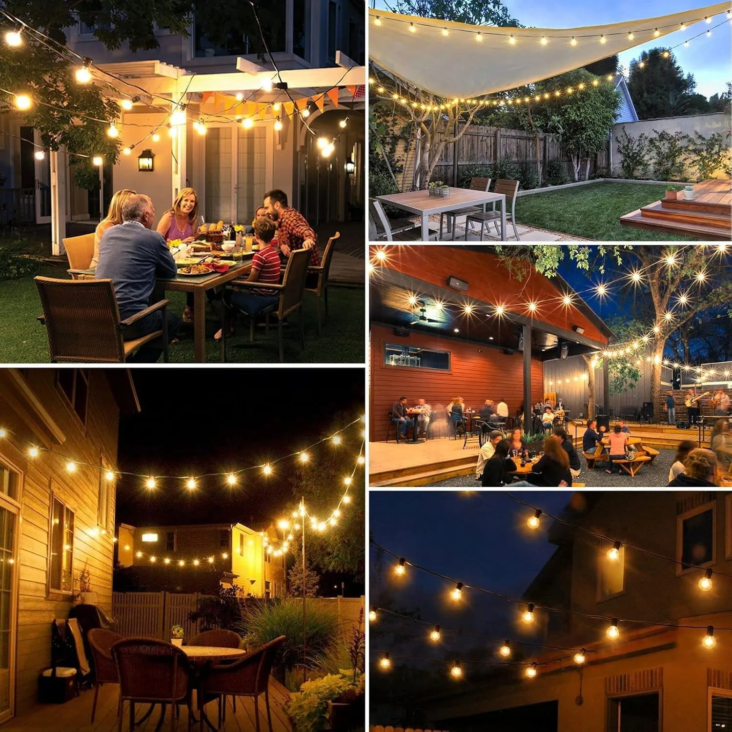 Outdoor String Lights 50Ft, G40 Led Patio Lights with 26Pcs Bulbs, Shatterproof Waterproof Dimmable Hanging Connectable Globe Outdoor Lights for Bistro, Cafe, Backyard, Balcony, Party, Black