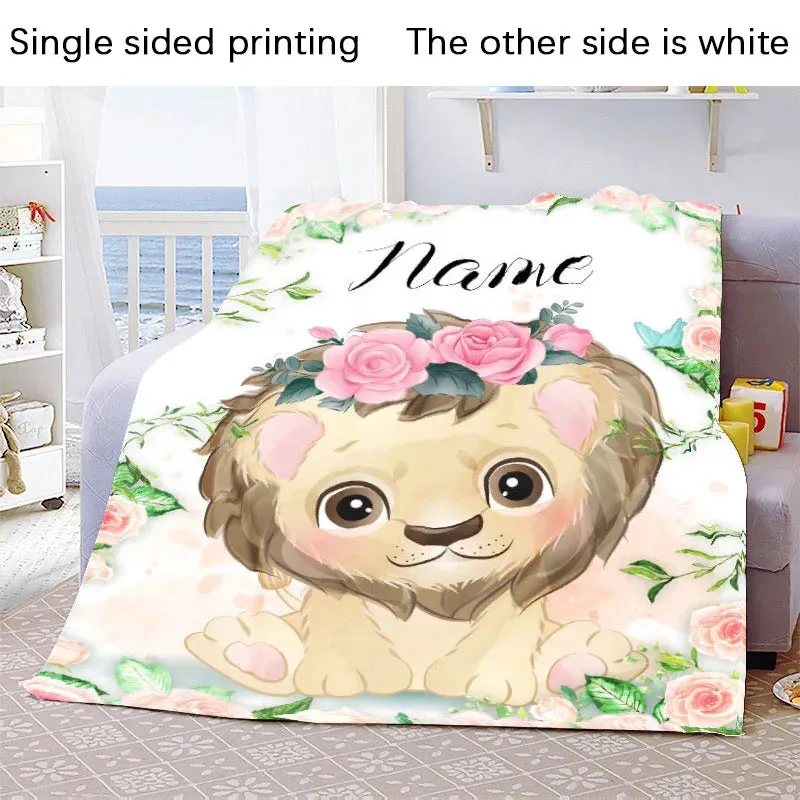 Personalised Blanket Kawaii Baby Girl Boy Kids Personalized Blankets Cartoon Animal Cute Soft Flannel Throw Blanket Birthday Gift