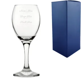 Personalised Engraved Pure Wine Glass with Name's Glass Script Measurements Design, Customise with Any Name