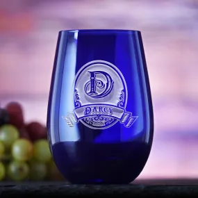 Personalized Blue Stemless Wine Glass Tumbler by Crystal Imagery