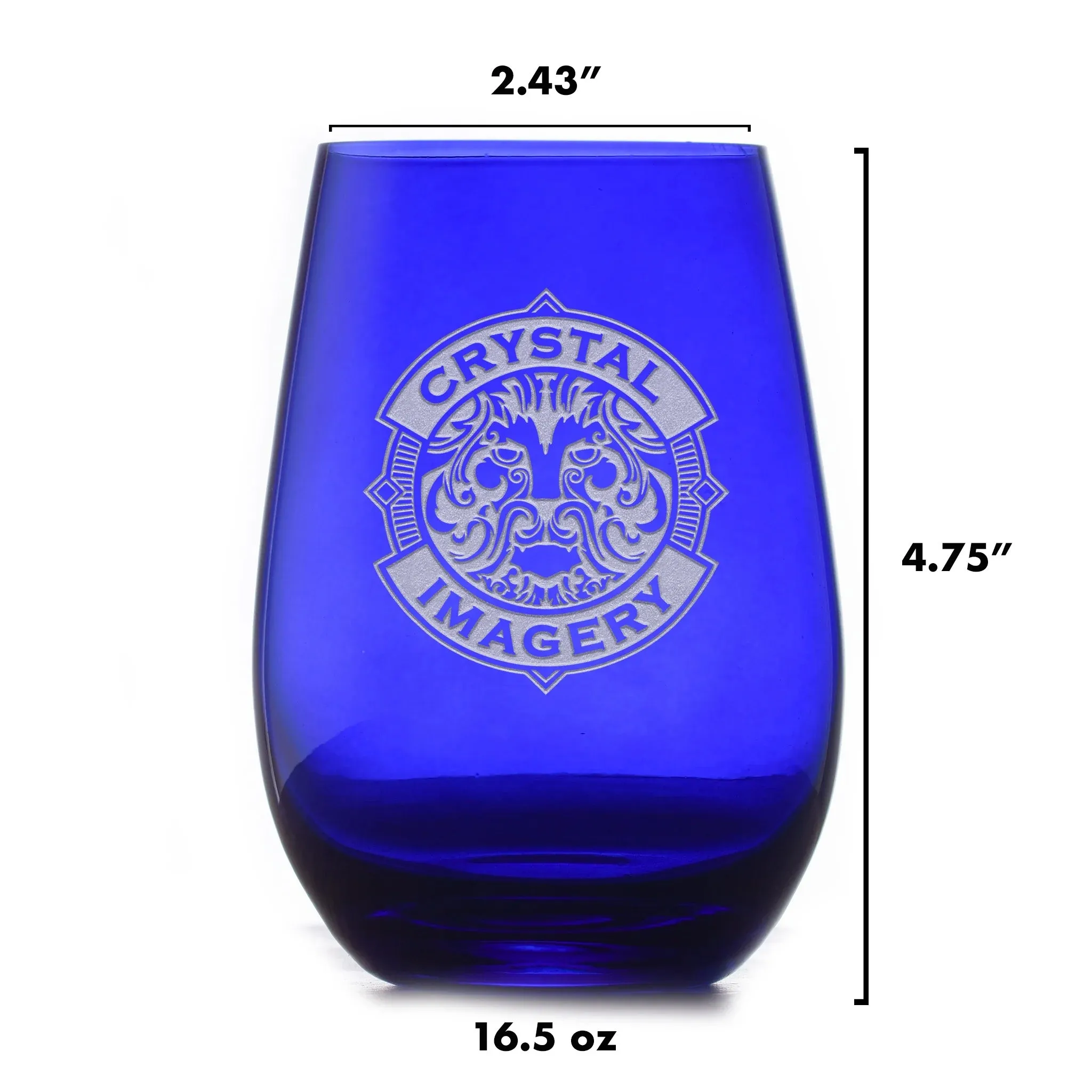 Personalized Blue Stemless Wine Glass Tumbler by Crystal Imagery