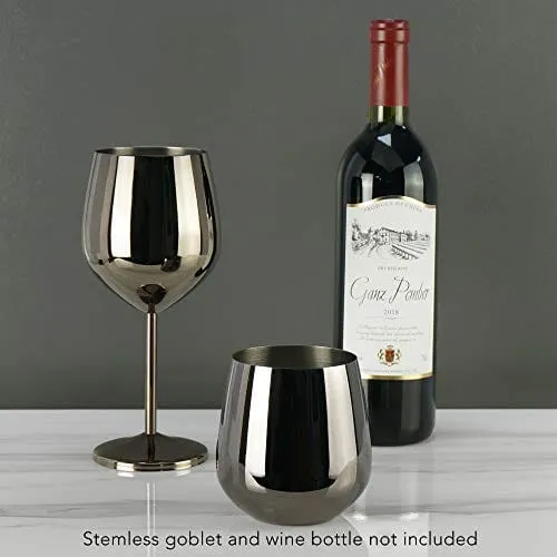 PG Stainless Steel Stem Wine Glass - Set of 4 - Black Color - 18.5oz