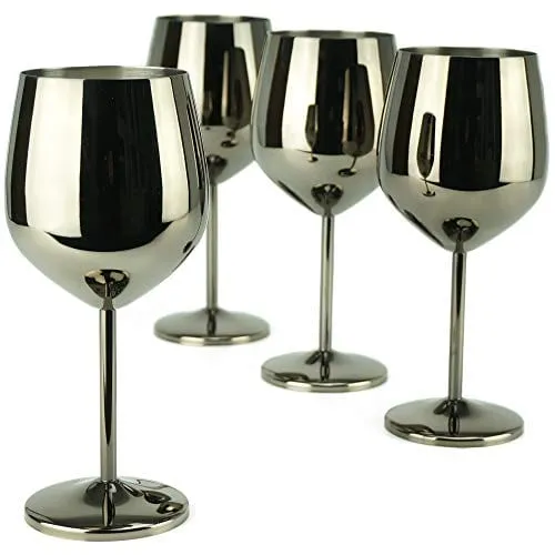 PG Stainless Steel Stem Wine Glass - Set of 4 - Black Color - 18.5oz