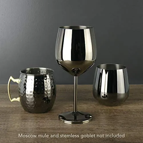 PG Stainless Steel Stem Wine Glass - Set of 4 - Black Color - 18.5oz