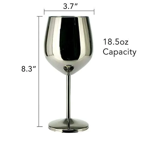 PG Stainless Steel Stem Wine Glass - Set of 4 - Black Color - 18.5oz