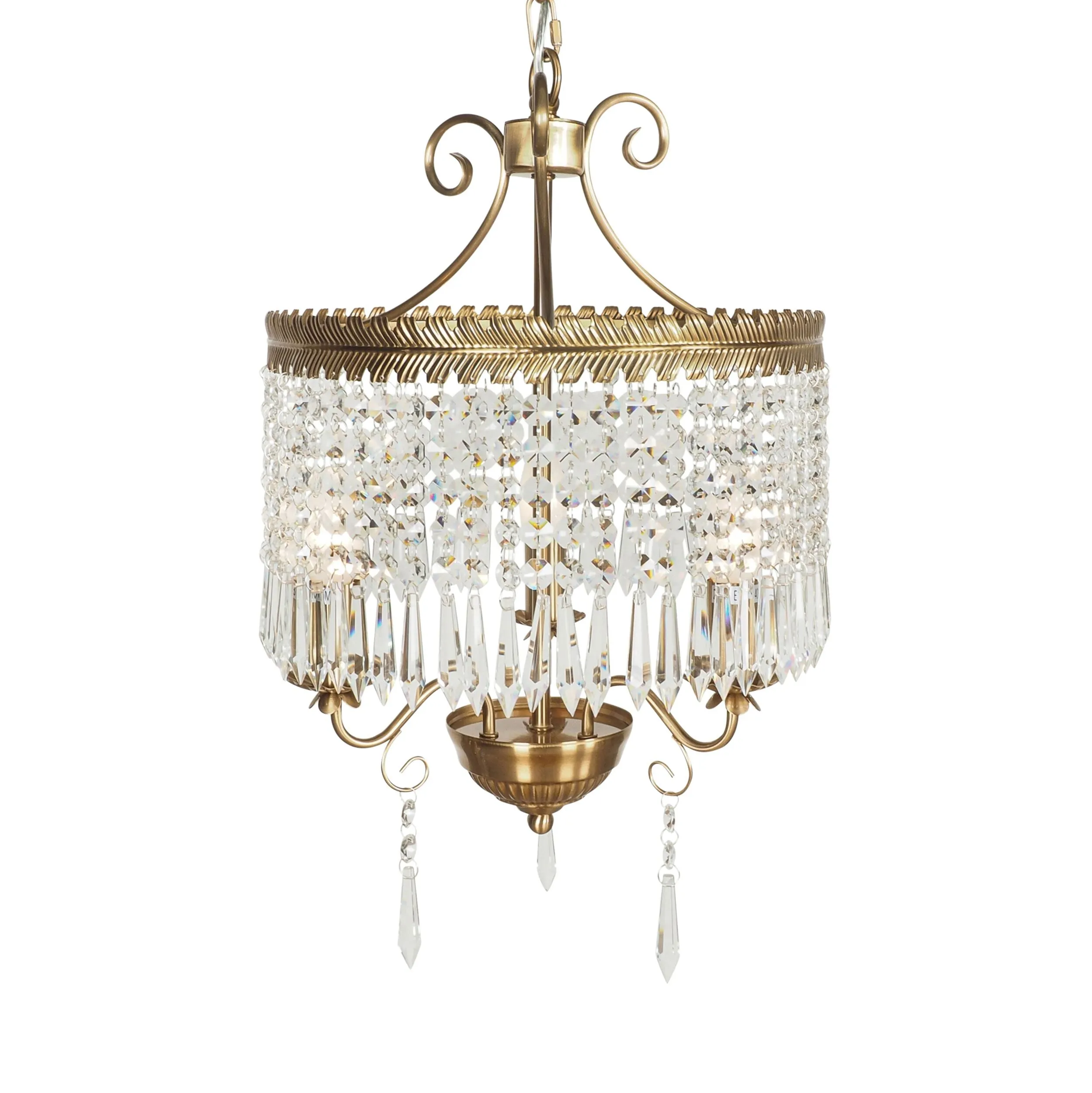 Phoenix Satin Brass 3 Light Crystal Glass Chandelier