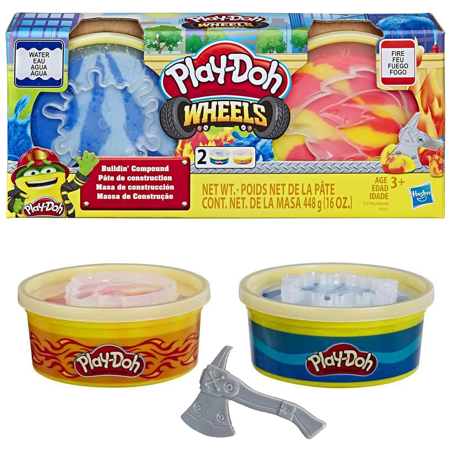 Play-Doh Wheels Compound Sets 2x8oz Tubs Dough Stamper Lid Tool