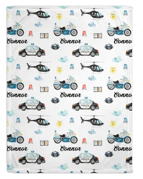 Police Officer Print Personalized Minky Blanket