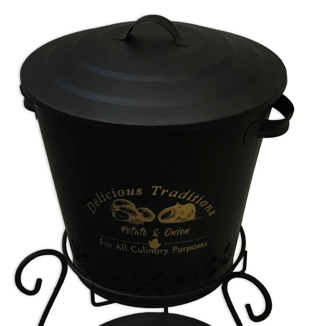 Potato Onion Kitchen Metal Storage Container (Black)