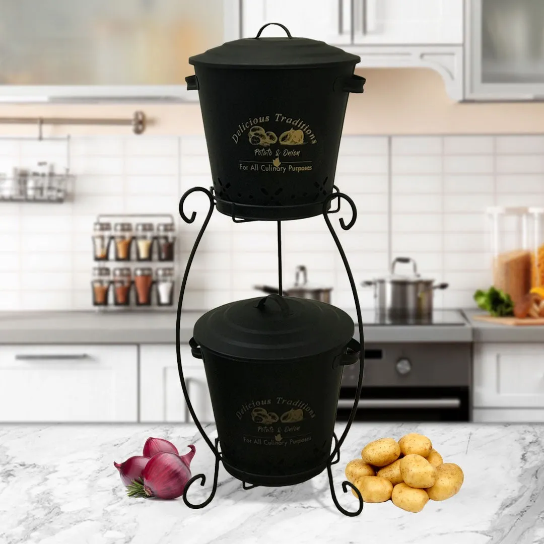 Potato Onion Kitchen Metal Storage Container (Black)