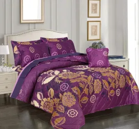 Purple Flowers -6pc Comforter set (Light Filling).