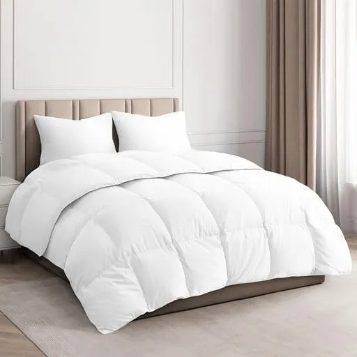 Queen Size, White Alternative Down Comforter - Warm, Lightweight, Luxury, & Breathable Hotel Quality Bedding Set - All Season Fluffy & Cozy Oversized Cooling Microfiber Duvet Insert Comforter