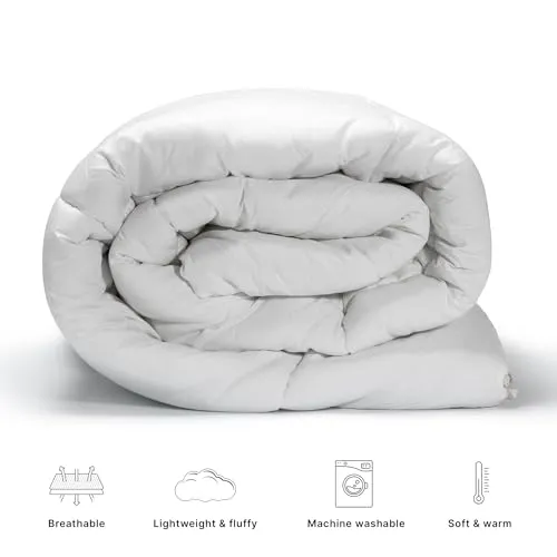 Queen Size, White Alternative Down Comforter - Warm, Lightweight, Luxury, & Breathable Hotel Quality Bedding Set - All Season Fluffy & Cozy Oversized Cooling Microfiber Duvet Insert Comforter