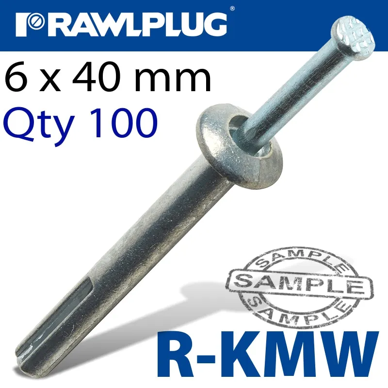 RAWLPLUG KMW METAL NAIL-INFIXING 6X40MM X100 PER BOX RAW R-KMW-06040