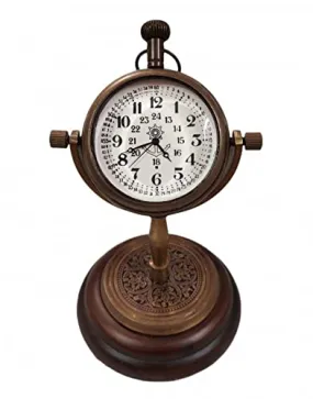 Regal Nautical Antique Vintage Brass Desk Clock with Wooden Base Handmade Gift