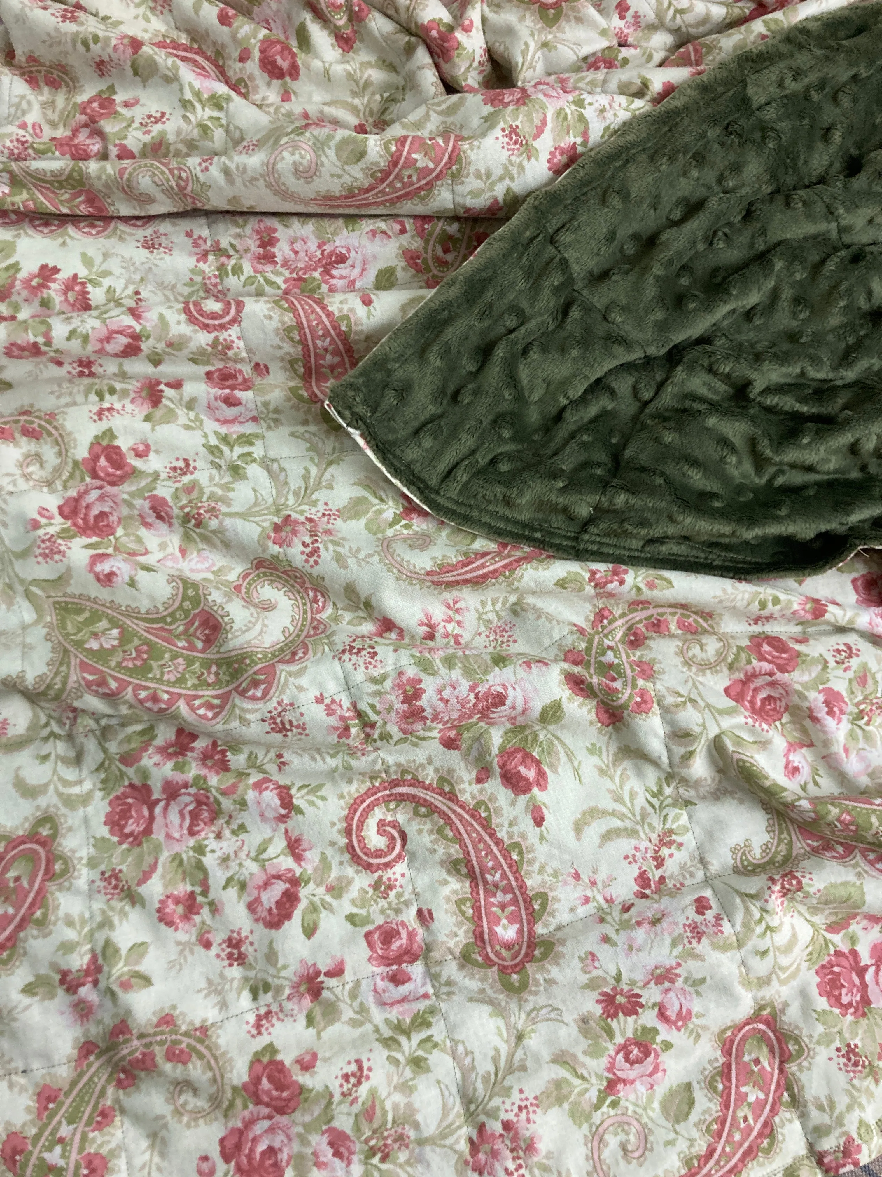 Rose Paisley Calico- Weighted Blanket or Lap Pad Cotton Fabric - Toddler, Child, Teen, Adult -Dot Minky - Anxiety, Sleep.