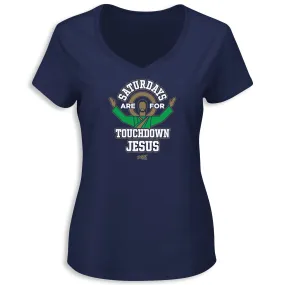 Saturdays Ladies V-neck for Notre Dame College Fans (SM-5XL)