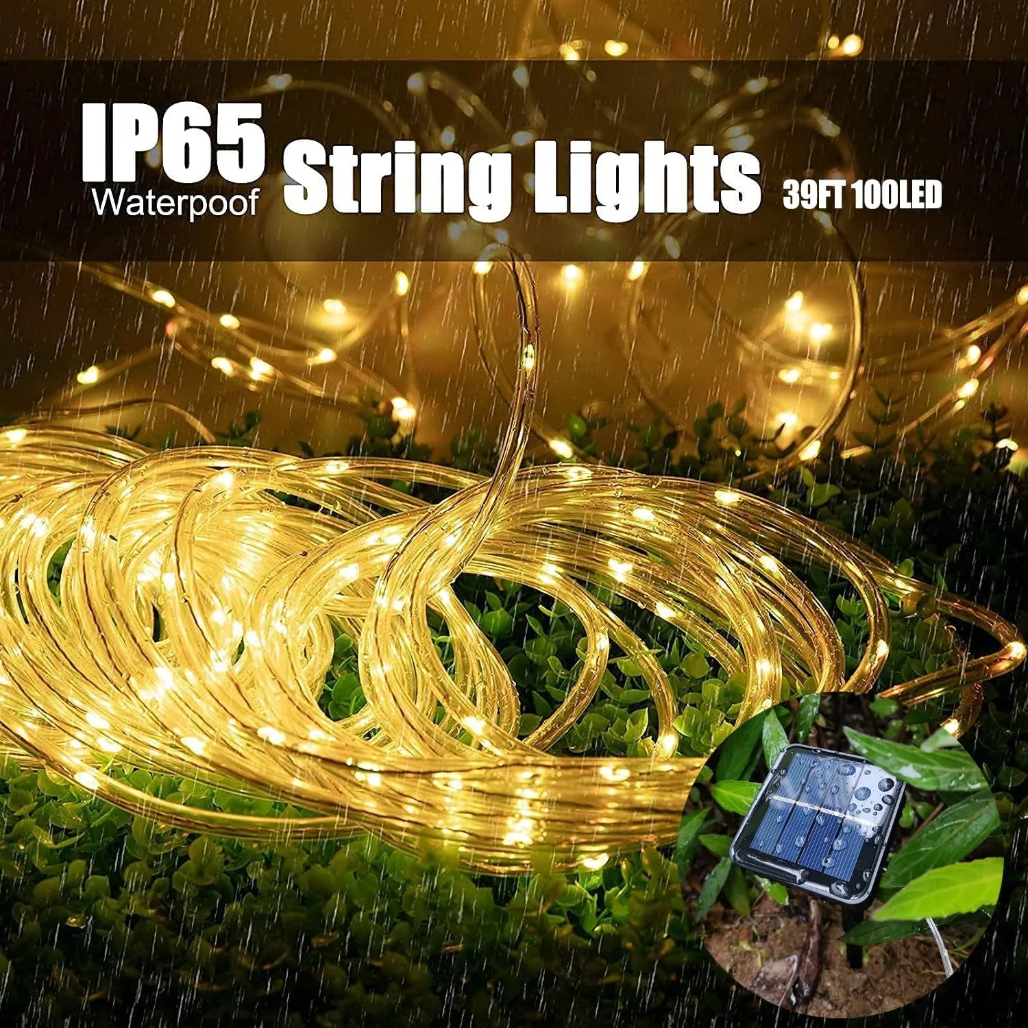 Solar Rope Lights Waterproof IP65 39FT 100Leds Outdoor LED ‎Solar Outdoor Lights for Party Garden Yard Home Wedding Christmas Halloween Holiday Tree Decoration Lighting