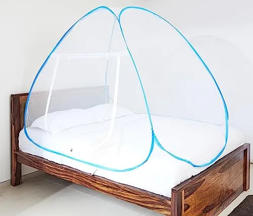 SOLIMO Mosquito NET for Single Bed | Single Bed Size Foldable MACHARDANI | Polyester 30GSM Strong NET | Plastic Coated Corrosion Resistant Wire - Blue