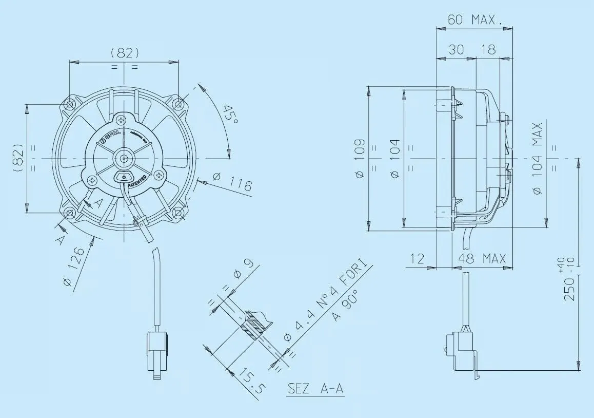 SPAL 4.00" Inch Electric Fan Pusher Style Low Profile 124 CFM 5 Paddle Style Blades - 30103009