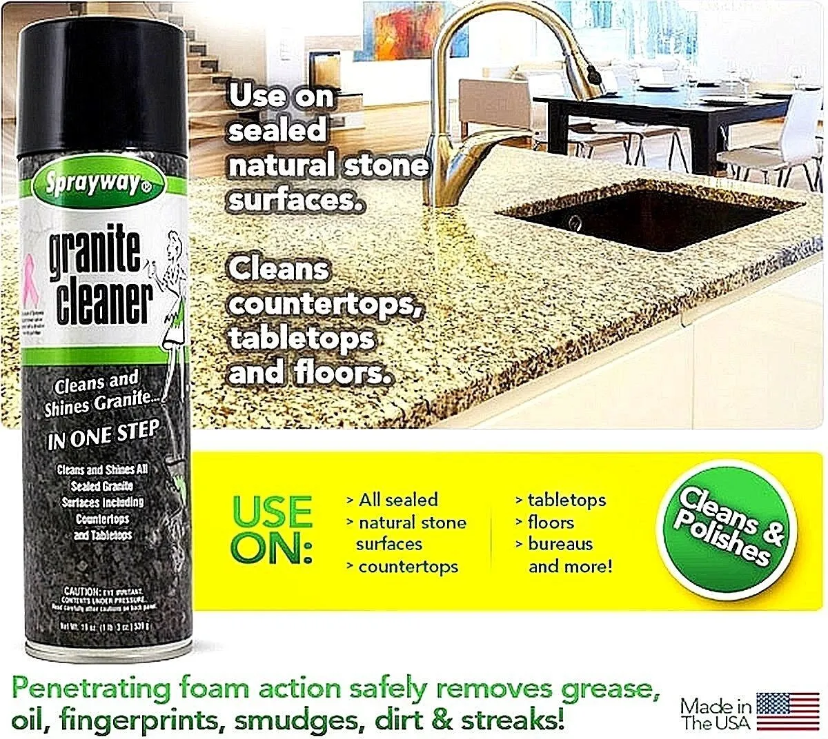 Sprayway SW702R 19 oz Aerosol Can Of Granite & Marble Cleaner & Polish - Quantity of 2