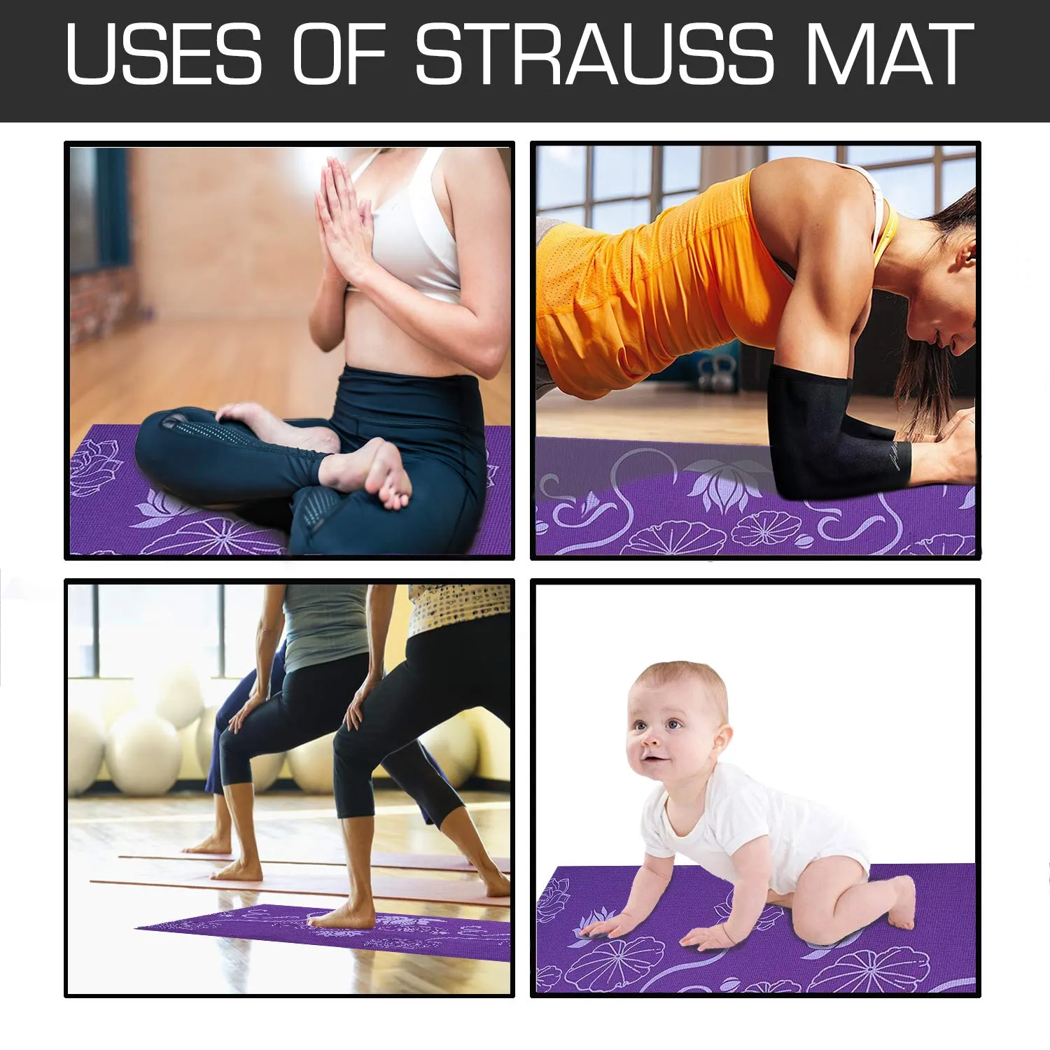 Strauss Yoga Mat 6MM,(Floral Blue) and Cooling Towel, 80 cm, (Blue)