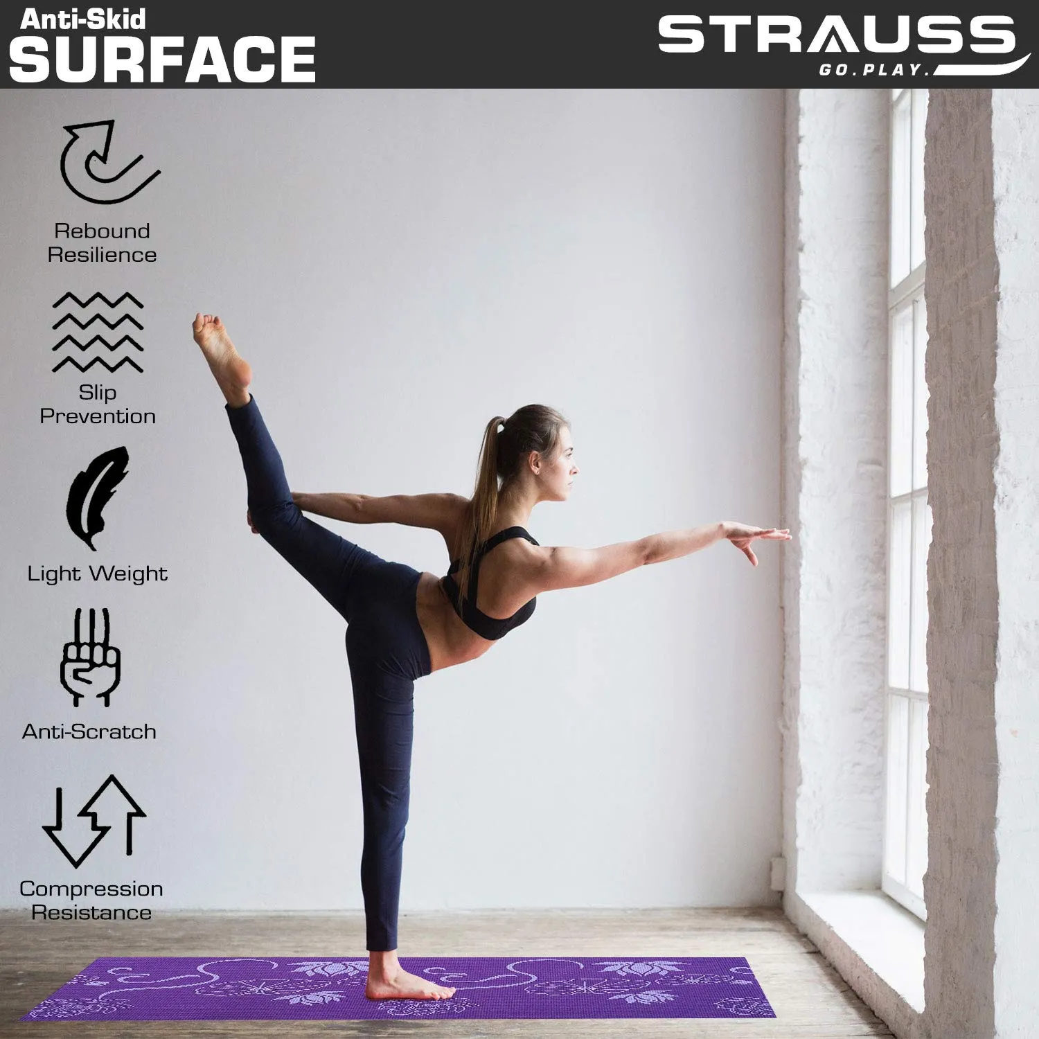 Strauss Yoga Mat 6MM,(Floral Blue) and Cooling Towel, 80 cm, (Blue)