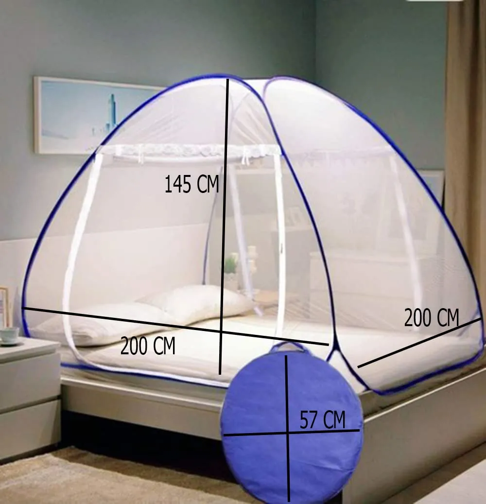 Styleys Foldable Mosquito Net for Double Bed With Soft Mesh & 2 Side Zippers for Doors (200x200cm)(Blue)