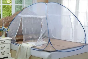 Styleys Foldable Mosquito Net for Double Bed With Soft Mesh & 2 Side Zippers for Doors (200x200cm)(Blue)