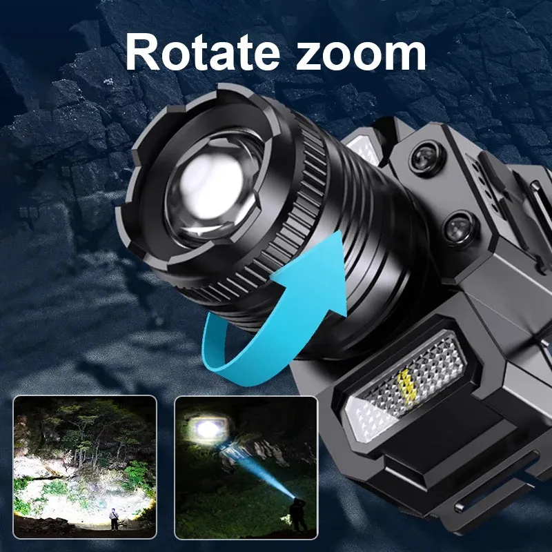 Super Powerful Headlamp IR Sensor Long Shot LED Headlight High Power Head Flashlight Fishing Lantern 800M Rechargeable Head Lamp