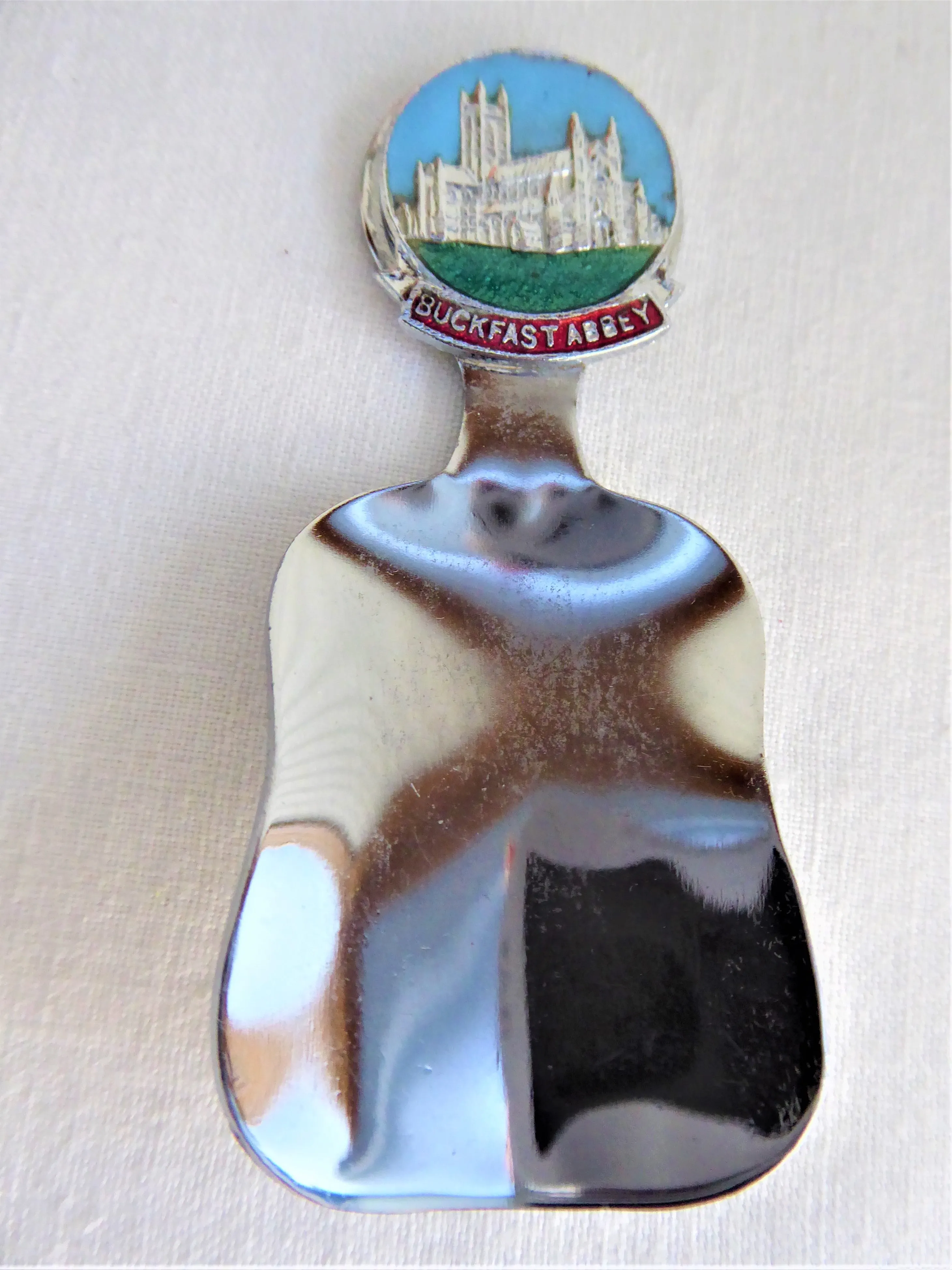 Tea Caddy Spoon Souvenir Buckfast Abbey England Tea Scoop Enamel Finial 1930s