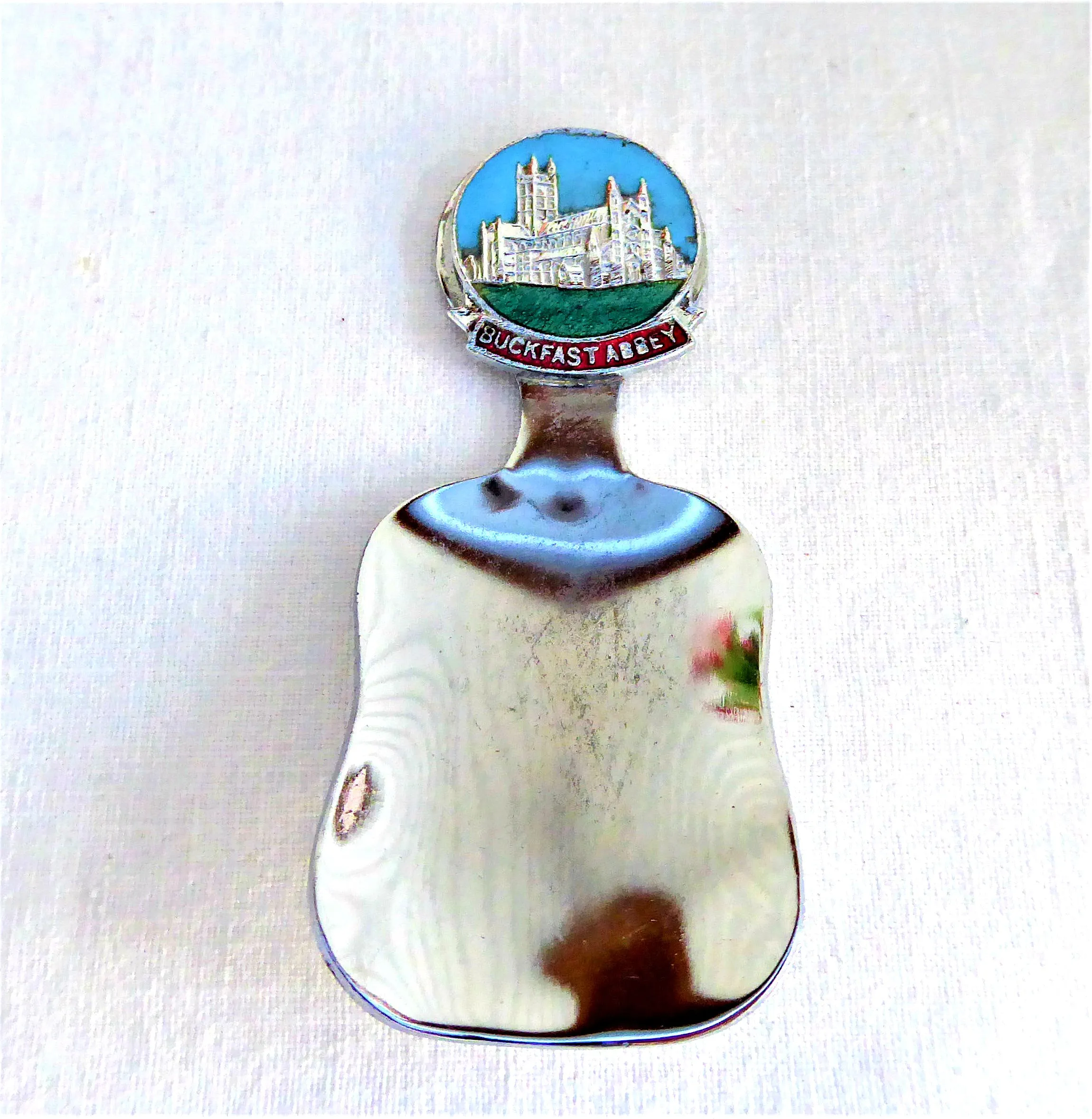 Tea Caddy Spoon Souvenir Buckfast Abbey England Tea Scoop Enamel Finial 1930s