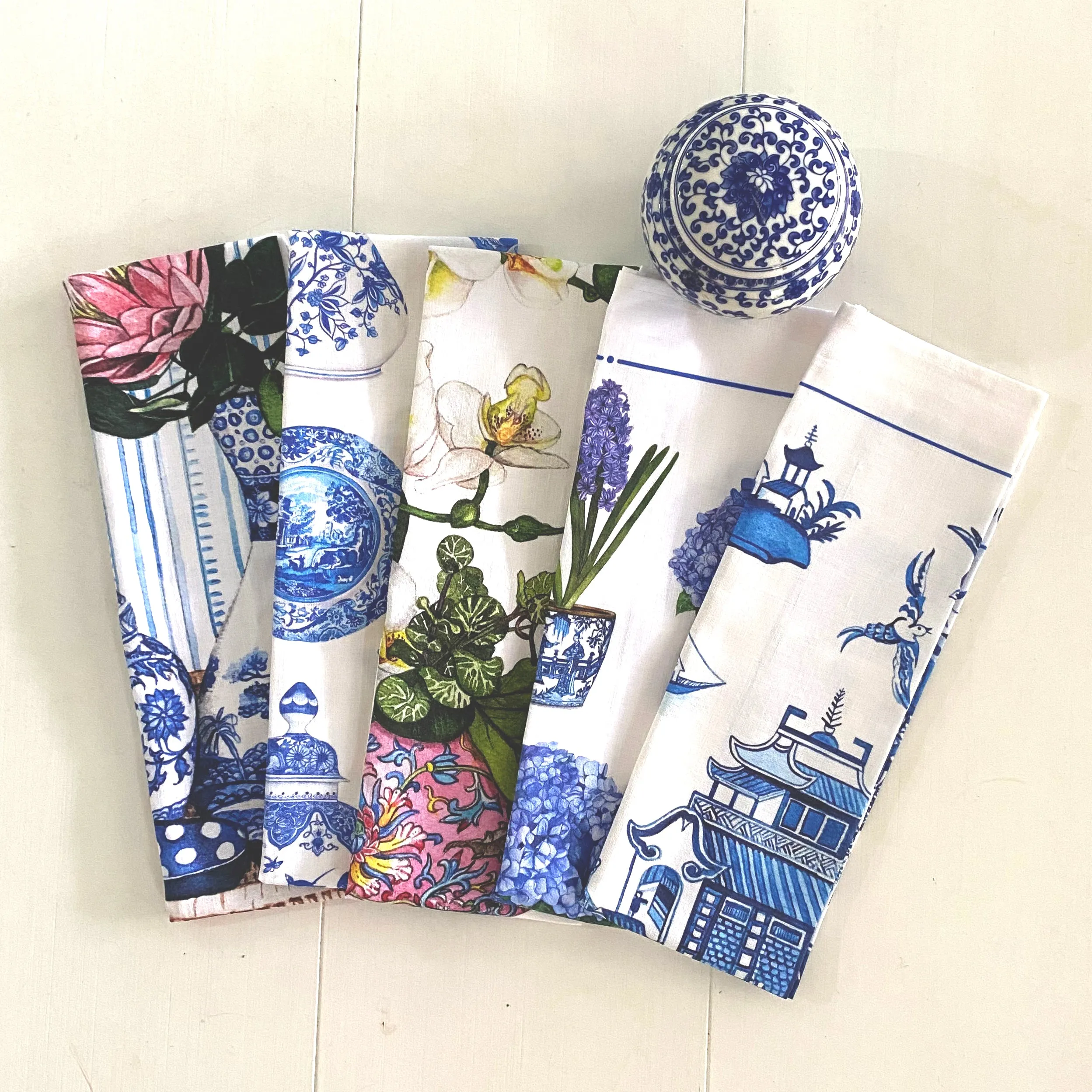 Tea Towel of blue and white ginger jar favourites