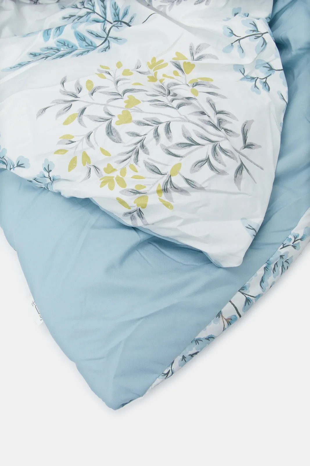 Teal 4 Piece Leaves Printed Comforter Set (Double Size)