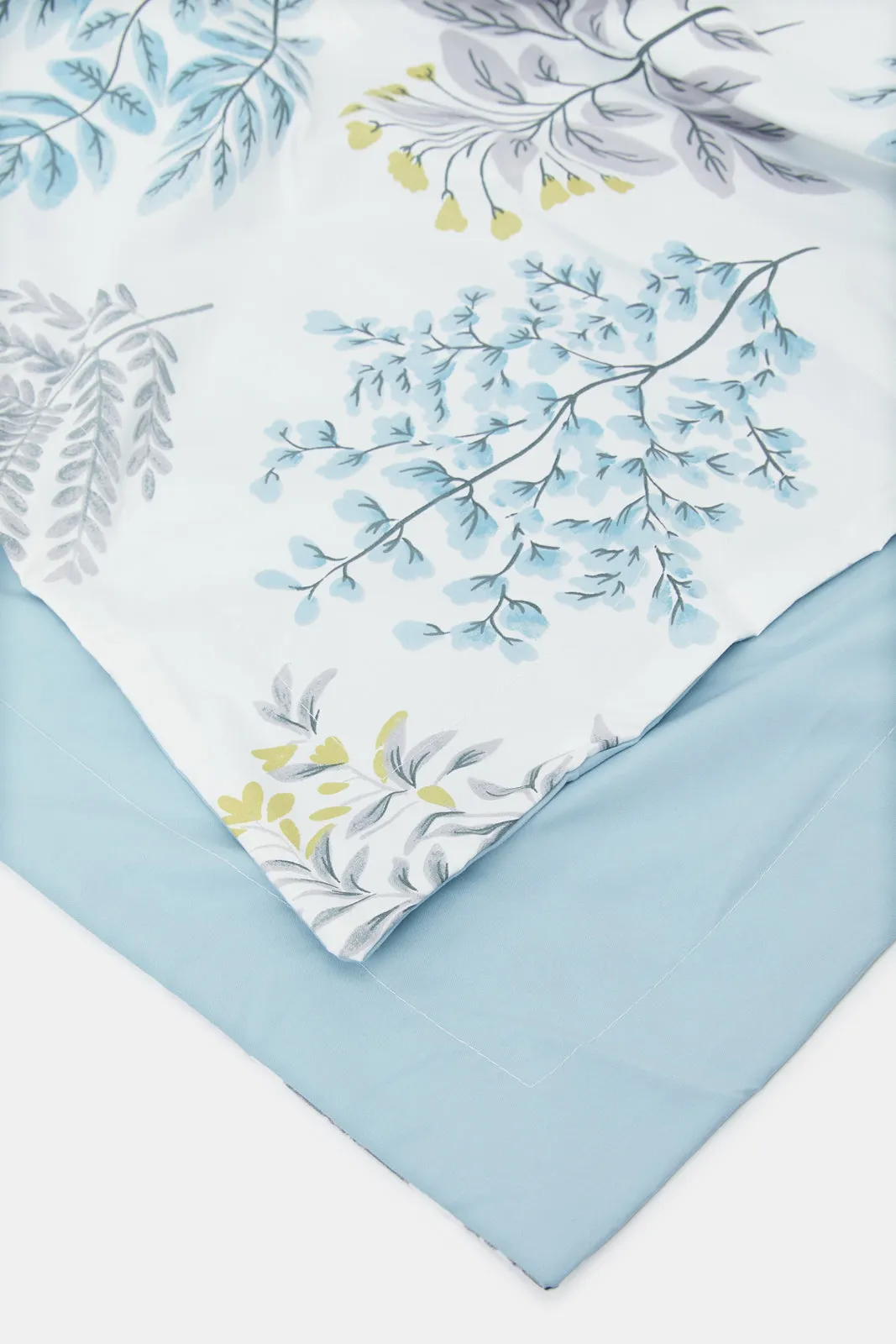 Teal 4 Piece Leaves Printed Comforter Set (Double Size)