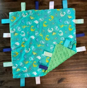 Teal Dino Taggie Blanket