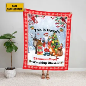 Teesdily | Custom Name Christmas Movie Fleece Blanket, Christmas Woodland Animal Sherpa Blanket, Cardinal Xmas Theme Personalized Sofa Blanket Gifts