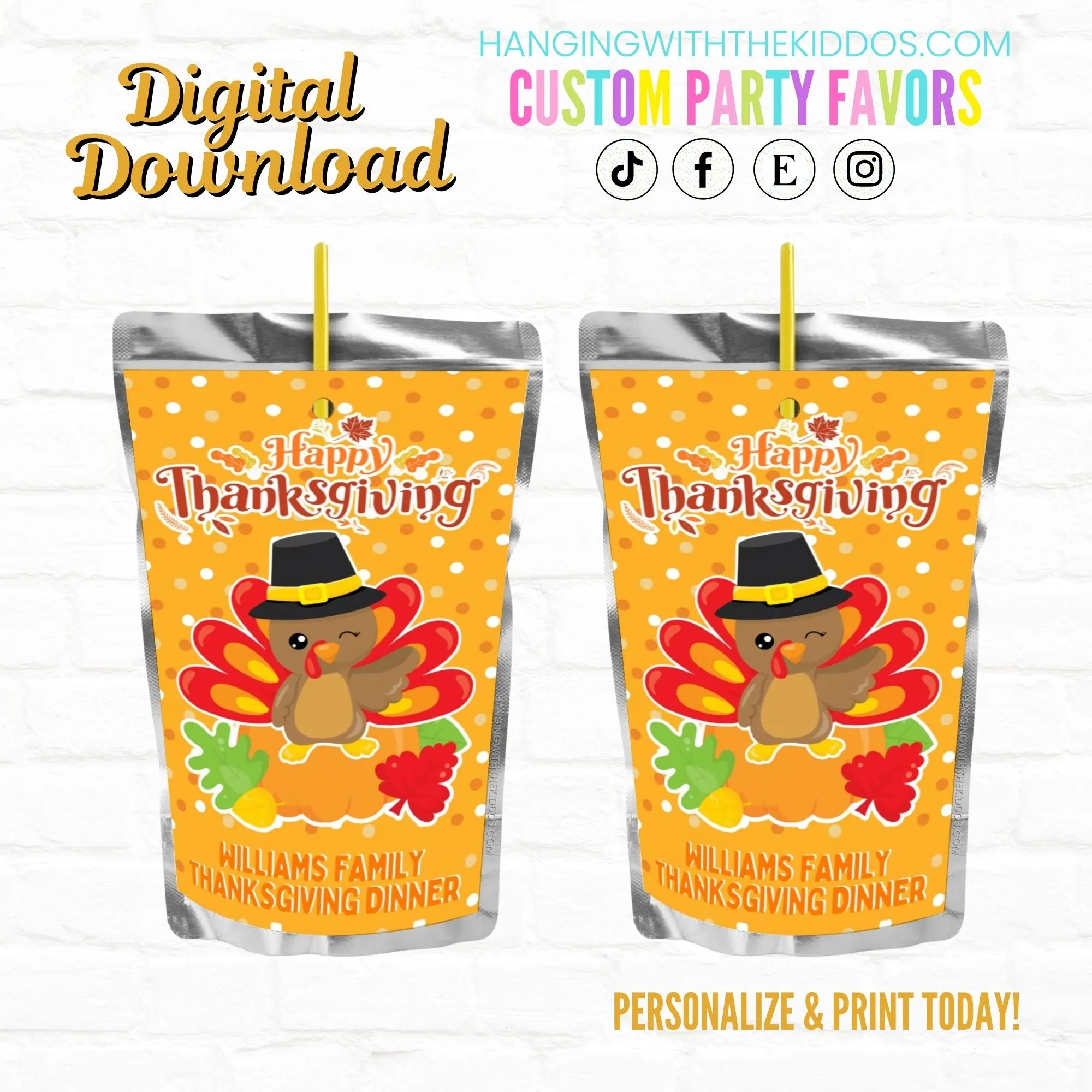 Thanksgiving Dinner Party Favors Bundle| Digital Download