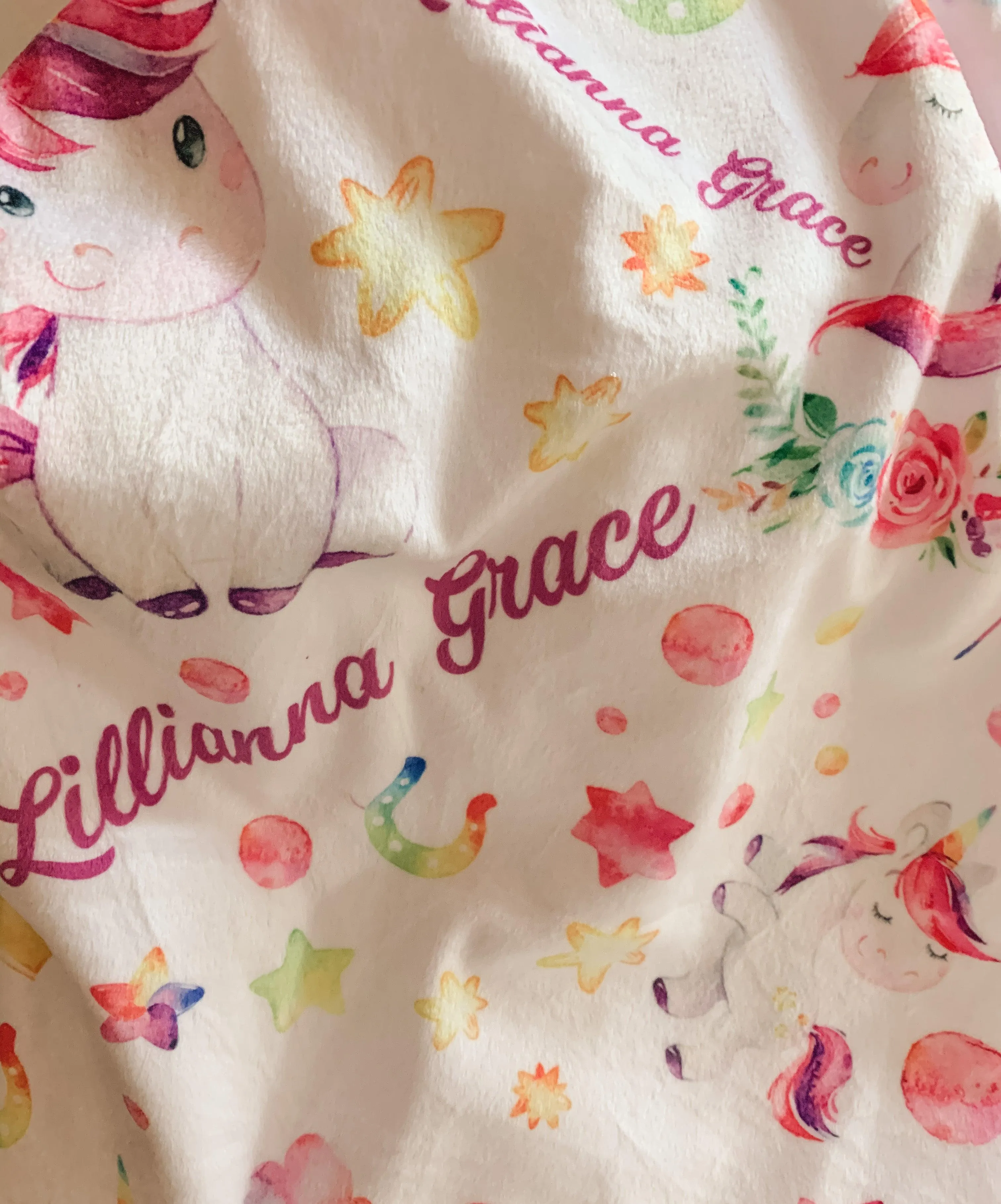 Unicorn Print Personalized Minky Blanket (Luxe Minky)