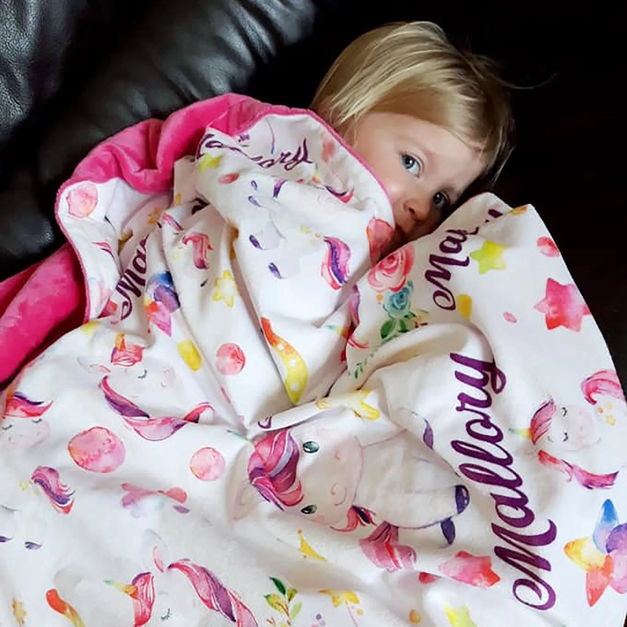 Unicorn Print Personalized Minky Blanket (Luxe Minky)