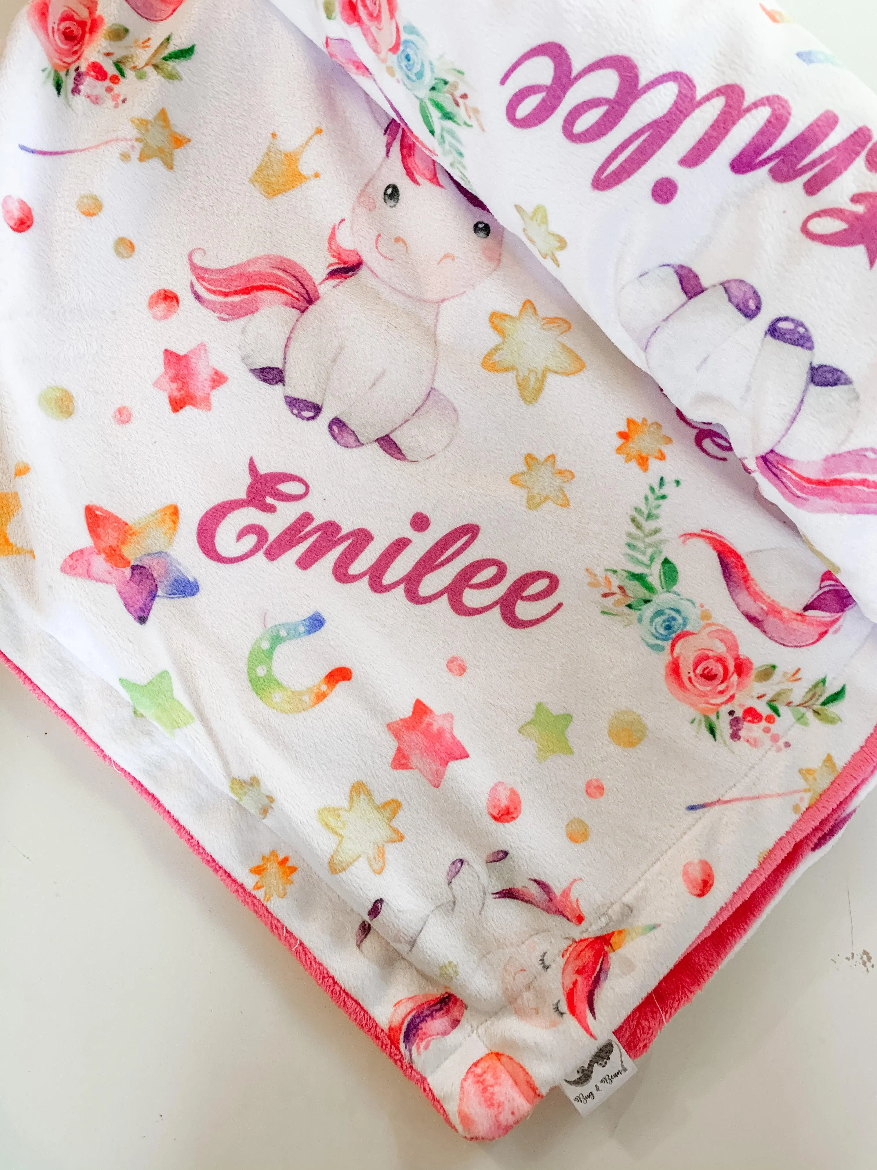 Unicorn Print Personalized Minky Blanket (Luxe Minky)