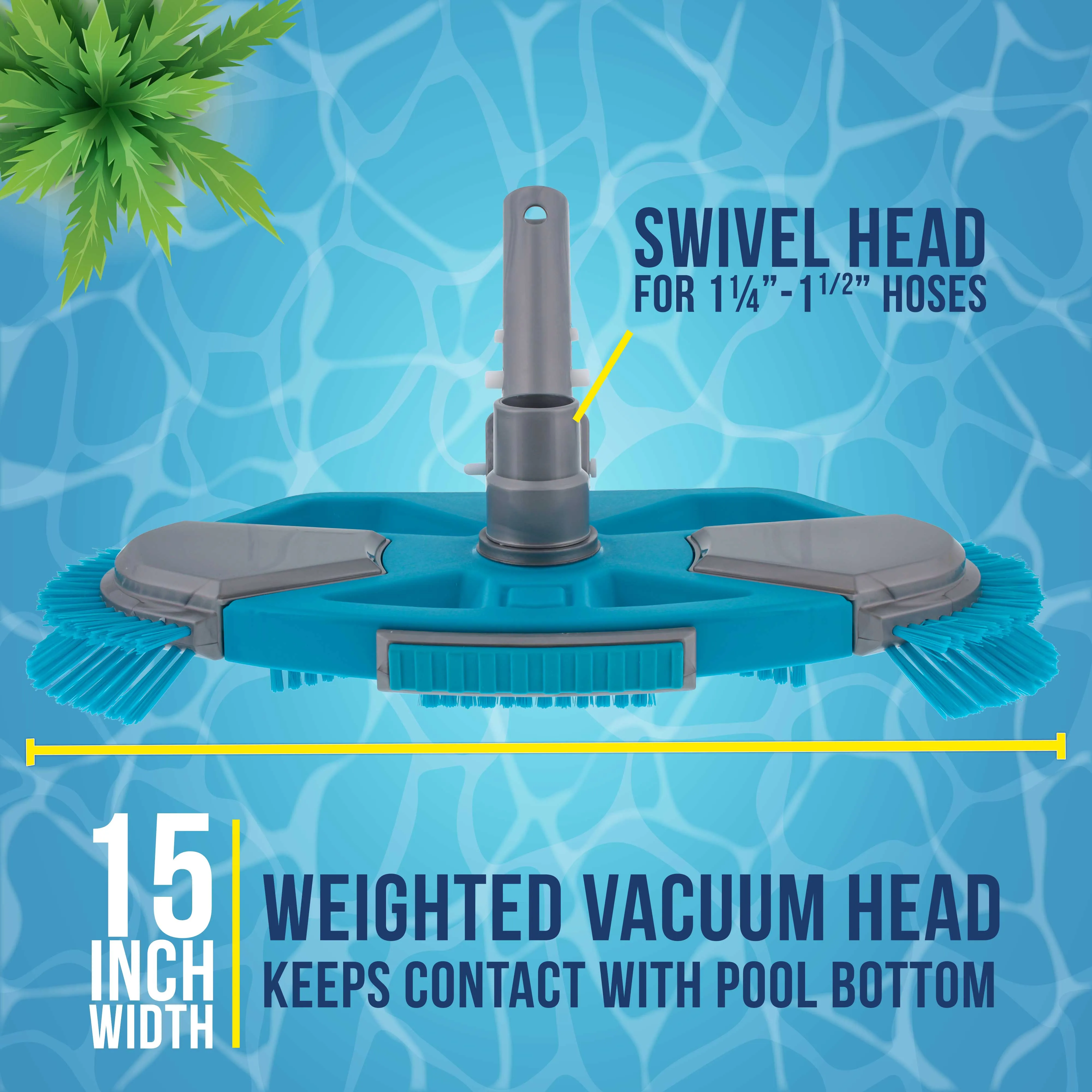 U.S. Pool Supply Deluxe Weighted Pool Vacuum Head with Side Brushes, Swivel Connection, EZ Clip Handle - For Above Ground & In-ground Swimming Pools