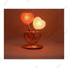 ViaZAID Lamp with Colourful Night Light, RED & Pink Heart with Clock All Occasion Special Couple Double Heart Shape Table Clock |Home Office Bedside Battery Operated Attractive Gift