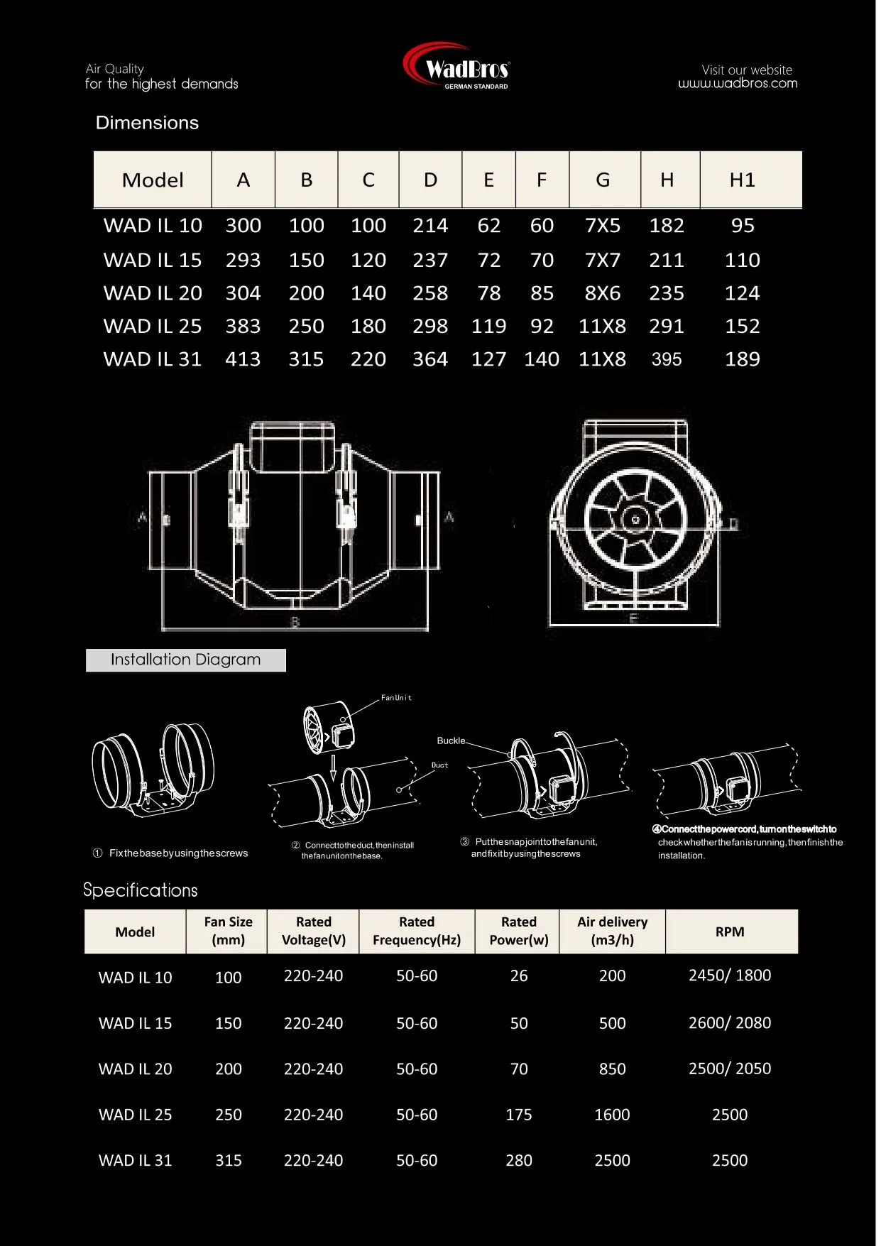 WAD IL Series Ventilation/Exhaust Fan By Wadbros