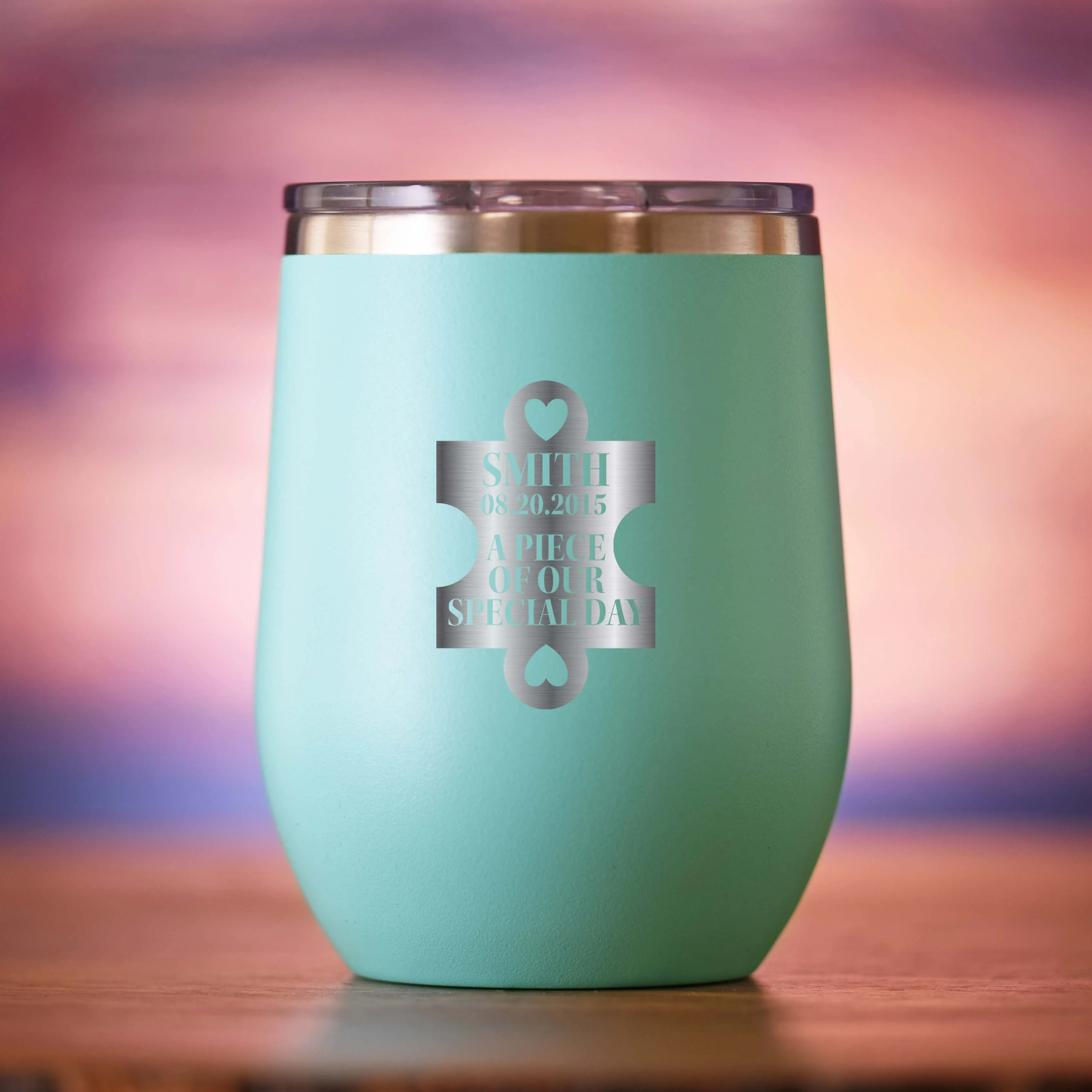 Wedding Day Puzzle Piece Stemless Wine Tumbler Favors