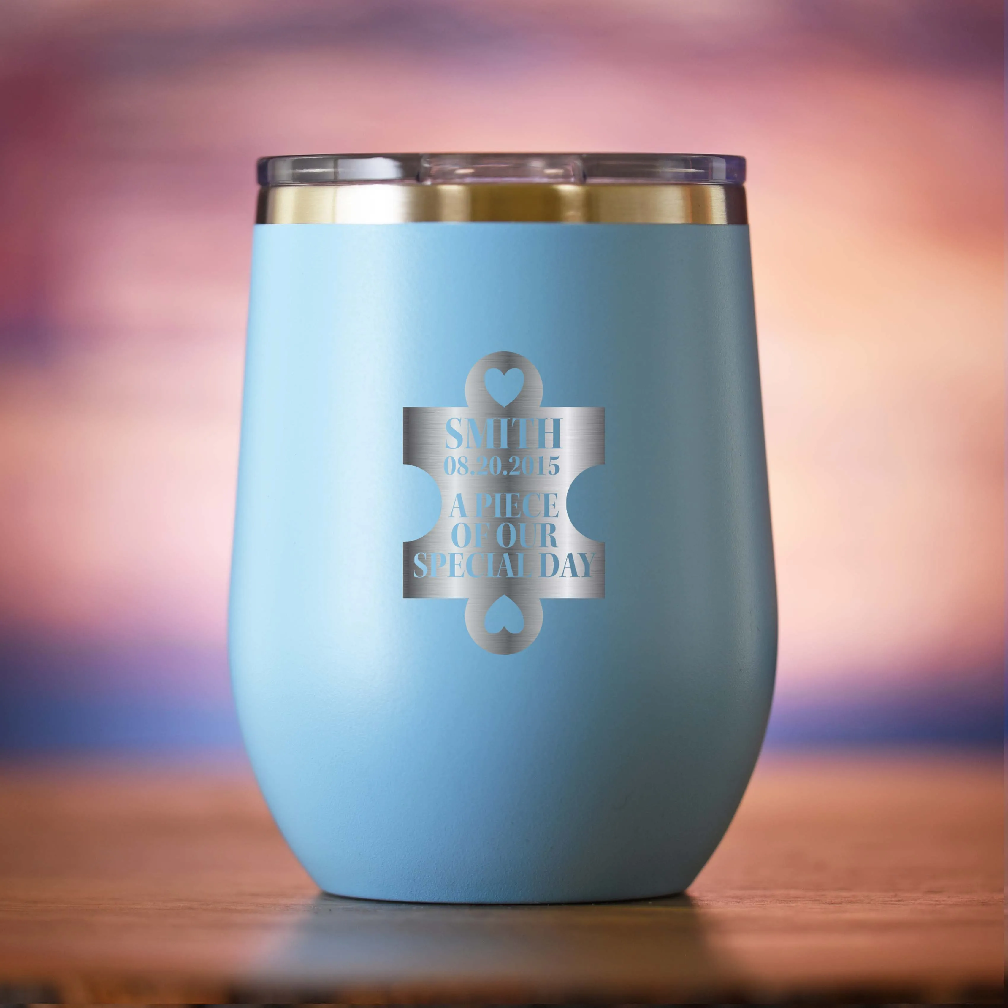 Wedding Day Puzzle Piece Stemless Wine Tumbler Favors