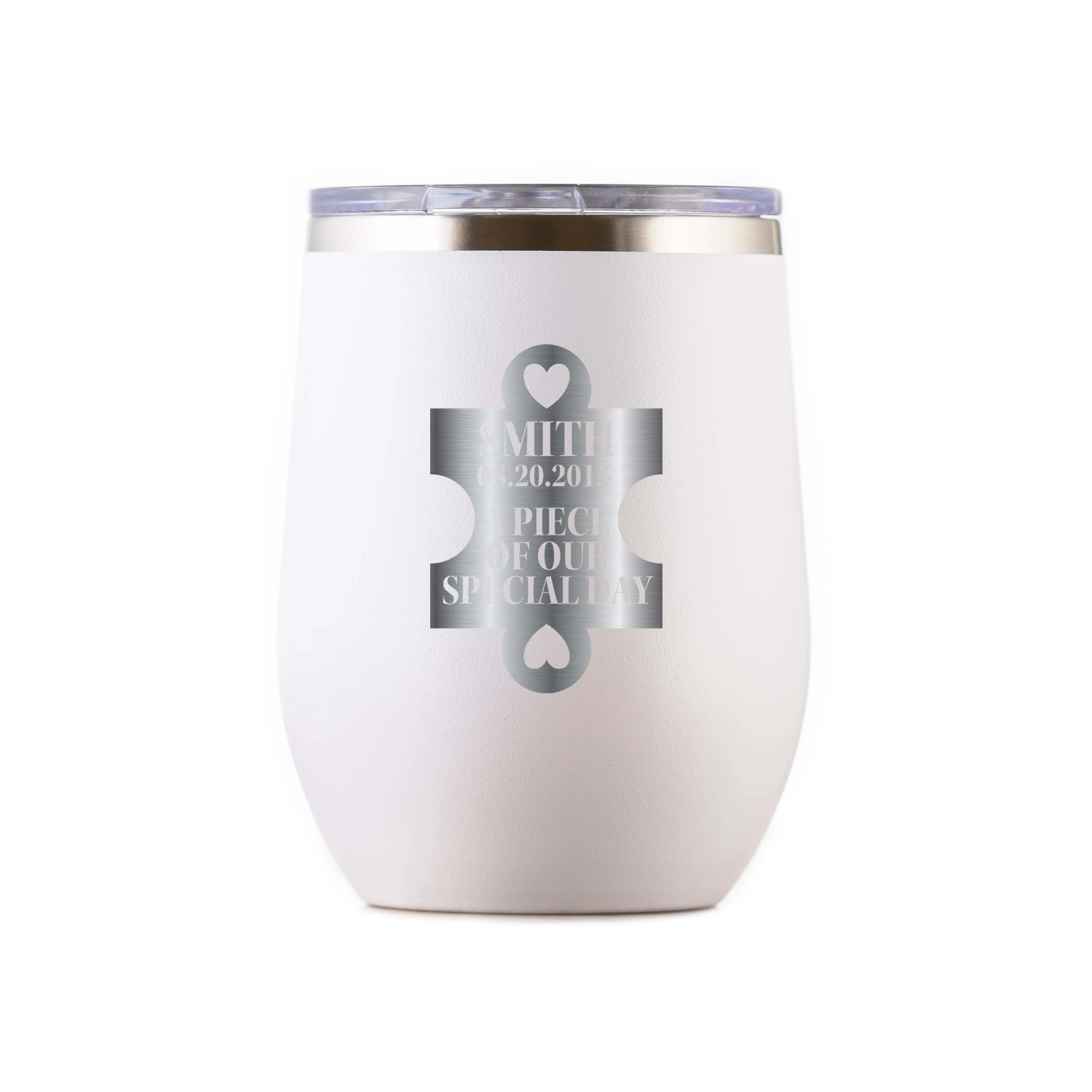 Wedding Day Puzzle Piece Stemless Wine Tumbler Favors