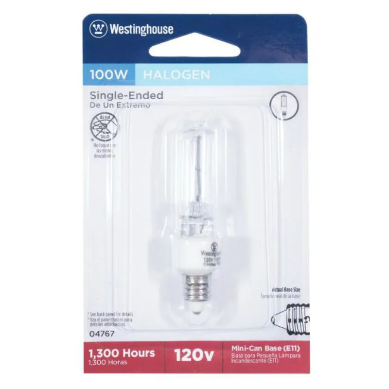 Westinghouse 04767 Halogen T4 Single-Ended Light Bulb, 100W, 120V, Clear